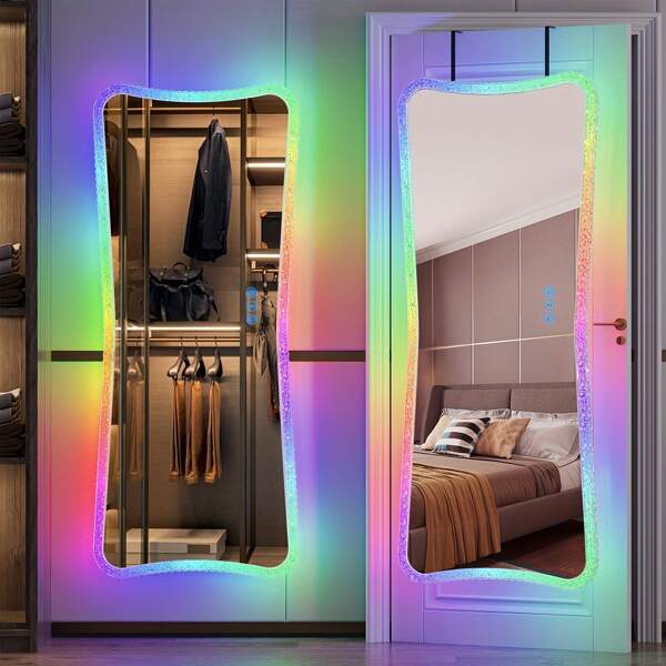 Gurexl Gurexl RGB LED Der vollständige spiegel 48 "x20", wandschrankspiegel 7, bewegungsmelder und 7-statischer muster, spiegelspiegel, schlafzimmer und garderobe