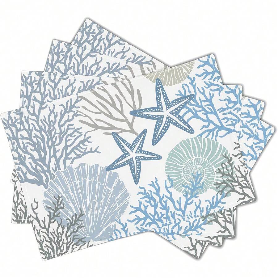 1pc, 4pcs, 6pcs, 8pcs Sea Star And Beach Themed Washable, Anti-Slip, Heat Resistant Ocean Shell Design Placemats