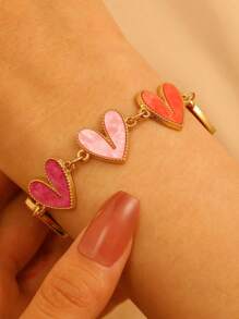1pc Colorful Heart-Shaped Bracelet For Women, Fashionable & Cute, Ideal Gift For Girlfriend, Best Friend, Suitable For Daily Wear, Party, Festival