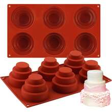 2个/1个6孔迷你三层蛋糕硅胶模具 多层纸杯蛋糕不粘圆形烘焙模具 适用于巧克力布丁慕斯蛋糕 - 彩色 - 查看 2