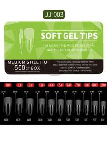 Medium Stiletto False Nails-550pcs Soft Gel Nail Tips 11 Sizes Pre-Buff Press On Nails Full Cover Acrylic Nail Tips With Case Professional Nail Extension Tools