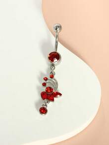 1 件吊坠肚脐环红色肚脐穿孔饰品蝴蝶心形花朵肚脐穿孔吊坠女士 14G 夏季海滩饰品 - Belly button ring - 查看 14