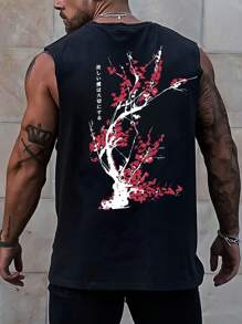 Top casual de tirantes para hombre con estampado japonés y de flores para el verano