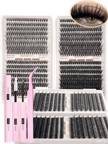 640pcs DIY Lash Extension Kit With Bond And Seal, Tweezers,10D 20D 30D 40D 50D 60D 80D 100D Volume 9-18mm Individual Cluster False Eyelash Long Faux Mink Soft Hair Fake Eyelash Cat Eye Makeup Tool For Beauty Parties Travel - Multicolor - View 12
