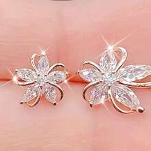 Fashionable Five Petal Flower Shaped Earrings And Earrings, Japanese And Korean Style, Sparkling And Exquisite, A Great Gift For Friends, The First Choice For Gifts
