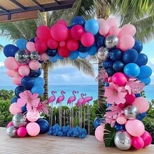 119pcs Navy Blue & Hot Pink Balloon Garland - Hawaiian Themed Party Decorations, Suitable For Birthday, Gender Reveal, Christening And Graduation Ceremonies, Party Decor - Multicolor - View 4