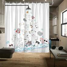 1 Pc Cute Cat Shower Curtain,Durable Polyester Fabric, Waterproof, Punch-Free And Easy To Install, Suitable For Home, Hotel, Vacation, Gift,Bathroom Curtains Shower Set With 12 Hooks,Fun Cartoon Animals Raining Colorful Funny Cute Pets Playing Water Art,Room Decor,Bathroom Decor