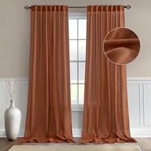 New  Linen Curtains 90 Inch Length For Living Room 2 Panels, Terracotta Rod Pocket Back Tab Light Filtering Semi Sheer Boho Soft Linen Window Fall Drap Farmhouse Burlap Dr Curtains For Bedroom - Terracotta 52 W x 90 L (Pack -2) - View 1