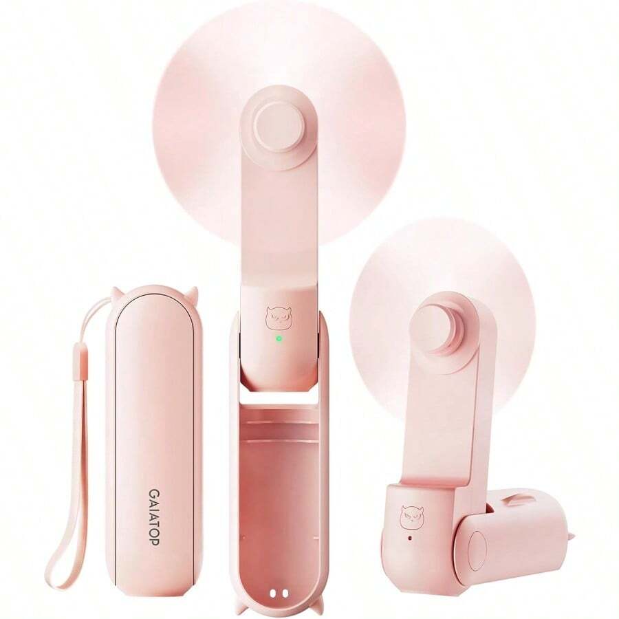 TFFFPortable Handheld Fan 3 IN 1 Mini Foldable Travel Fans [17H Max Cooling Time] With Power Bank Pocket Design USB Rechargeable For Travel Concert Lash Makeup Summer Gifts For Women Girl Pink