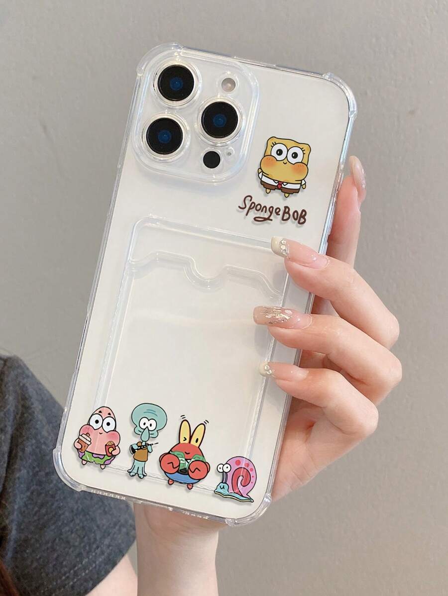 SPONGEBOB 1 件简约透明海绵宝宝主题泡沫软垫保护手机壳适用于 Apple 11/12/12 Pro Max/14 Pro Max/15/15 Pro/16/16 Pro Max 防水防震防摔防刮 - 彩色 - 查看 1