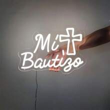 Mi Bautizo Neon Schild - 40 x 28,5 cm LED Wanddekoration, USB betrieben für Geburtstagsfeiern, Taufen, Schlafzimmer & Garten Atmosphäre, am besten für Weihnachten