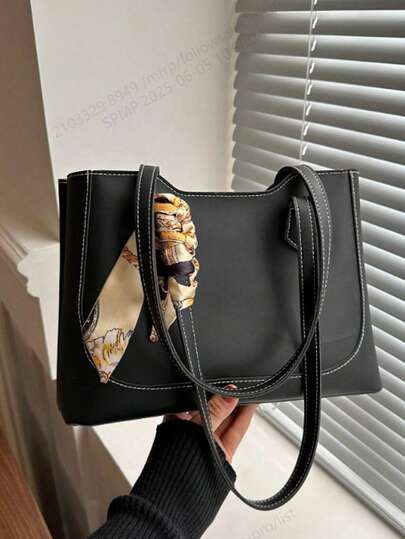 纯色PU面料，时尚休闲简约购物袋，搭配时尚围巾和单肩包，适合宴会、派对、街头时尚和购物