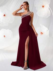 ADYCE Đầm dài satin cúp ngực, eo cao, đính đá lấp lánh, thiết kế xẻ lưng sang trọng, thích hợp cho các buổi tiệc, dạ hội, sinh nhật, tiệc tối trang trọng, hẹn hò, lễ hội, đám cưới, dạ tiệc, họp mặt gia đình và các dịp khác, ngày Valentine. - Màu Đỏ Sâu - Xem 6