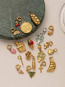 1pc Stainless Steel Cute Cartoon Cherry Cake Ice Cream Strawberry Cake Clover Pendant, Suitable For DIY Creative Necklaces, Bracelets, Earrings, Bag Chains, Keychains, Plated With 18K Gold, Waterproof And Sweat Proof, Suitable For Daily Use, Is A Creative Pendant For Wives, Mothers And Girlfriends - Multicolor - View 5