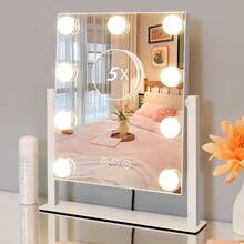 Lighted Makeup Mirror| Vanity Mirror With Lights, Touch Control Design 3 Colors 9 Dimable LED Bulbs, Detachable 5X Magnification, 360°Rotation& Smart Touch Control For Home,Room,Bedroom Decor, (White) 12" L X 14" W - Bóng đèn LED trắng có thể điều chỉnh độ sáng 9 bóng & Độ phóng đại 5X - Xem 8