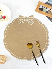 1/2/4 peças de jogos americanos de tecido com laço festivo, adequados para decoração de mesa de festa de casamento, jogos americanos com estampa dourada de PVC, tapetes para máquina de café, almofadas de isolamento térmico antiderrapantes para festa de casamento, celebrações de feriados, piqueniques, banquetes de aniversário