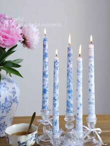 2 piezas, 2 velas largas con patrón azul y blanco de 9.84 pulgadas, velas de mesa de estilo vintage, velas largas con flor de estilo chino para decoración de banquetes de boda, ambiente festivo, velas para el Día de San Valentín, adecuadas para boda, cena y decoración del hogar, velas para decoración de fiestas, velas para decoración de mesa de cena familiar - Multicolor - Ver 12