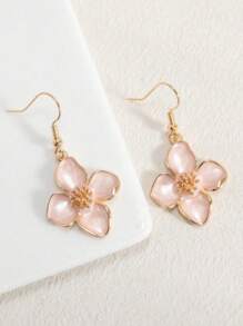 1 Paar Mode High-End Luxus elegante süße vielseitige Emaille-Blumen-Ohrringe mit vier Blütenblättern in Rosa, geeignet für den täglichen Gebrauch und den Urlaub, Frühling/Sommer