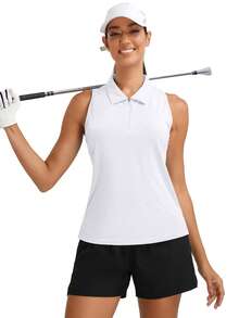 MathCat Women's Golf Polo Shirt, Sleeveless, 1/4 Zip, Tennis Tank Top, Racerback With Collar - 白色 - 查看 1