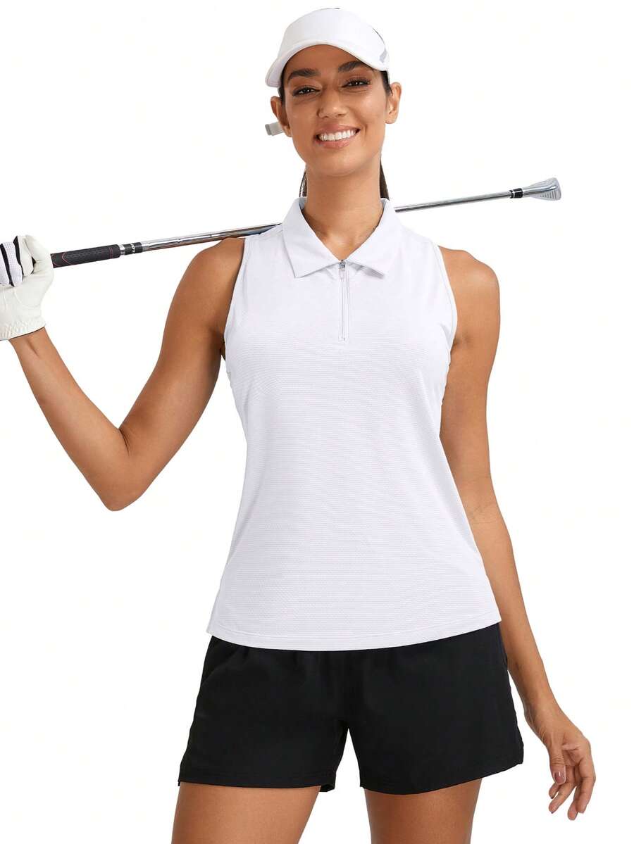 MathCat Women's Golf Polo Shirt, Sleeveless, 1/4 Zip, Tennis Tank Top, Racerback With Collar - 白色 - 查看 1