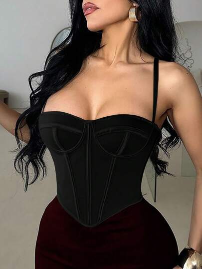 Apperloth A Y2K Sexy Black Corset Boned Summer Tops For Women Mesh Grommet Eyelet Lace Up Back Backless Adjustable Straps Overbust Bustier Shapewear Crop Cami Tank Top Rave Festival Going Out Outfits Christmas Clothes Halloween Costumes