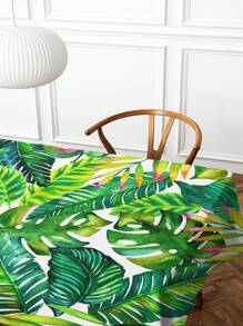 1pc Tropical Leaf Printed Tablecloth, Modern Polyester Rectangular/Round Waterproof Tablecloth, Digital Printing Suitable For Living Room, Outdoor Dining, Small Round Table