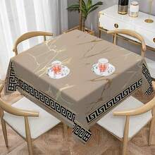 1/20pcs Elegant Grey And Golden Geometric Tablecloth - Wrinkle-Resistant Polyester, Machine-Woven Rectangular Design For Indoor/Outdoor Dining, Parties, And Everyday Decor, Table Decor - Multicolor - View 23