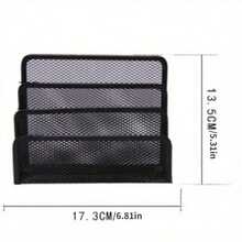 Black Mesh Letter Mail Business Document Tray Desk Office File Holder Organizer - Black - View 4