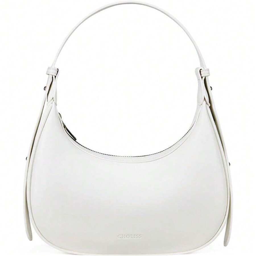 Bolso de hombro CHOLISS para mujer, de piel vegana con protección RFID, estilo media luna, tipo bolso de mano y bandolera, bolso de viaje con asa superior - Blanco - Ver 1