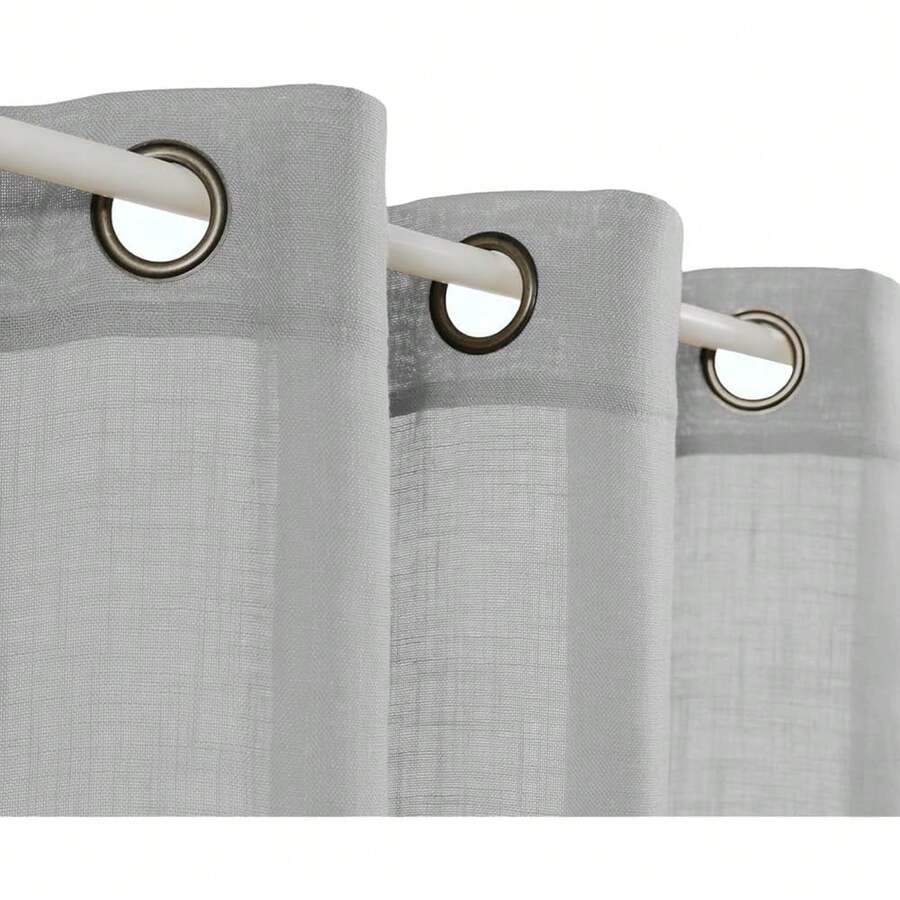 New Linen Gray Grommet Curtains 84 Inch Length For Bedroom Boho Semi Sheer Drap, 2 Panels - 亞麻灰 52 寬 x 84 長(兩包) - 查看 1