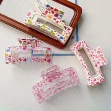 1/3 件情人节粉色爱心热转印发夹，简约方形发夹，甜美酷炫可爱，街头百搭，日常盘发发饰时尚发夹 - 彩色 - 查看 5