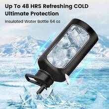New-88 Insulated Water Bottle 64 Oz, Triple Wall Vacuum Stainls Steel(Cold For 48 Hrs),Le Proof & -,Half Gallon Water Bottle  Reflective Pad & Flip Straw For Sports & Travel, Black - Black 64 Ounc - View 2