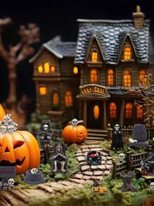 6pcs-Halloween Miniature Statues Resin Ghost Tombstone Skull Scene Decorations Halloween Garden Accessories Mini Halloween Decorations Outdoor Home Village Crafts Decorations Front Yard Patio Lawn Garden Party And Halloween