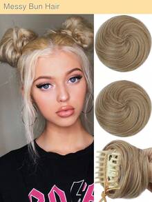 凌乱发髻发片，2 件迷你爪夹凌乱猫耳假发耐高温耐热合成发髻接发假发配件高髻发片，适合女性女孩 - 彩色 - 查看 14