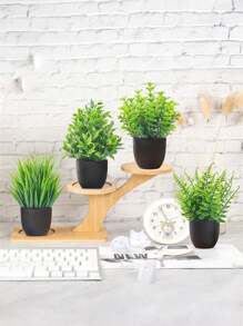 1/4pcs Black Flower Pot Simulation Plants With Small Artificial Plants, Including Pots For Indoor Home Decor, Office, Bathroom And Bedroom, Perfect For Indoor Desk Artificial Plant Decoration, Wedding Decoration, Birthday Party Gift, Garden Decoration, Outdoor Plants, Gardening, Fake Flowers, Room Decor, Home Decor