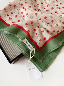 1 Stück Damen Baumwoll- und Leinenstruktur Kleine Paniertuch/Taschentuch/Stirnband, Europa und USA Stil vielseitig einsetzbarer Blumen bedruckter Leinenschal/Halstuch/Taschentuch, Sommer Strand