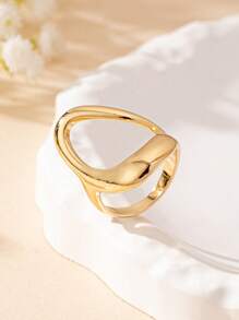 1 pieza Anillo metálico liso de diseño geométrico de moda, joyería minimalista hueca adecuada para uso diario, unisex