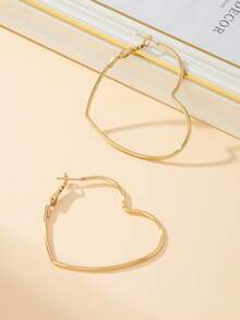 1 对几何心形环形耳环，适合女性日常佩戴 - 金色 - 查看 3
