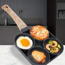 Antihaft-Pfanne mit 4 Löchern - beständige Aluminiumlegierung, vielseitig für Omeletts, Eier, Knödel & Steaks, induktionsplattentauglich, perfekte 4-Gitter-Bratpfanne für Eier, antihaftbeschichteter Haushaltspfanne, antihaftbeschichtete Pfannkuchenpfanne, Pfanne mit Holzgriff für Omeletts und Burger, beständige Aluminiumlegierung, ideal für Omeletts, Burger und Steaks, nur Handwäsche, induktionskompatibel, Küchengeschirr