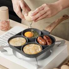 Antihaft-Pfanne mit 4 Löchern - beständige Aluminiumlegierung, vielseitig für Omeletts, Eier, Knödel & Steaks, induktionsplattentauglich, perfekte 4-Gitter-Bratpfanne für Eier, antihaftbeschichteter Haushaltspfanne, antihaftbeschichtete Pfannkuchenpfanne, Pfanne mit Holzgriff für Omeletts und Burger, beständige Aluminiumlegierung, ideal für Omeletts, Burger und Steaks, nur Handwäsche, induktionskompatibel, Küchengeschirr