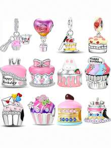 Silver Plated Charm Cake Cup Eggbeater Love Birthday Cake Series Pink Pendant Charm Pendant Ball Suitable For Bracelets DIY Women's Jewelry - Silver - View 1