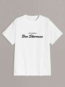 Áo thun nam họa tiết "The Original Ben Sherman", tay ngắn màu trắng, cổ tròn, áo thun thường ngày mùa hè, có thể giặt bằng máy, trang phục thường ngày thoải mái khi đi chơi ngoài trời, áo có thể giặt bằng máy - trắng - Xem 2