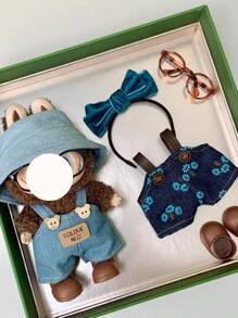 1 Set For Labubu Clothes Suitable For The First And Second Generation Of Labubu Clothes, A Cute Denim Braces Suit, Labubu Shoes, And Labubu Glasses