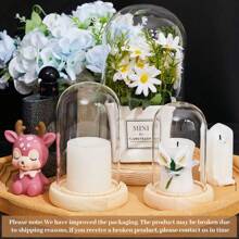 1pc Glass Cover, Blind Box, Preserved Flower, Doll Display, Glass Display Dome With Soft Wood Bottom, Mason Jar Dome, Vase Display Box, Transparent Dome-Shaped Jar Display Box, For Crafts, Plants, Lights, Succulents, Trophies, Pocket Watches Desktop Centerpiece Decor, Home Christmas Party Gift Decoration