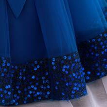 Baby Girls Ball Gown Dress Sleeveless Round Neck Sequins Hem Tulle Patchwork A-Line Dresses Toddler Party Dress Formal Dress Toddler Birthday Wedding Dress - 藍色 - 查看 7