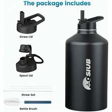 New-88 Insulated Water Bottle 32 Oz, Triple Wall Vacuum Stainls Steel(Cold For 48 Hrs),Le Proof & -, Water Bottle  Drink-Through Lid & Flip Straw For Sports & Travel, Black - 黑色 32 盎司 - 查看 6