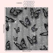 1/4 Stück Grau & Schwarz Schmetterling Design Duschvorhang Set, wasserdichter Duschvorhang, Badezimmermatte, U-förmiger Toilettendeckel, dekorativ, modische Raumteiler, ohne Bohren, maschinenwaschbar Polyester Badezimmer Dekoration Herbst Dekoration Badezimmer Accessoires Schulanfang