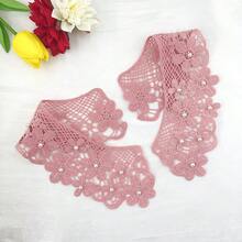 1 件白色叶子图案蕾丝领，镂空蕾丝可拆卸假领，牛奶丝花边饰边，适用于女士服装配饰