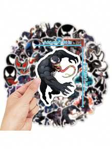 50Pcs Marvel Official Venom Character Collection PVC Stickers Office Marking Labels Luggage Computer Cell Phone Mug Desktop DIY Self Adhesive Stickers The Gift Of Christmas Halloween The Best Gift For Your Family - Black - View 4