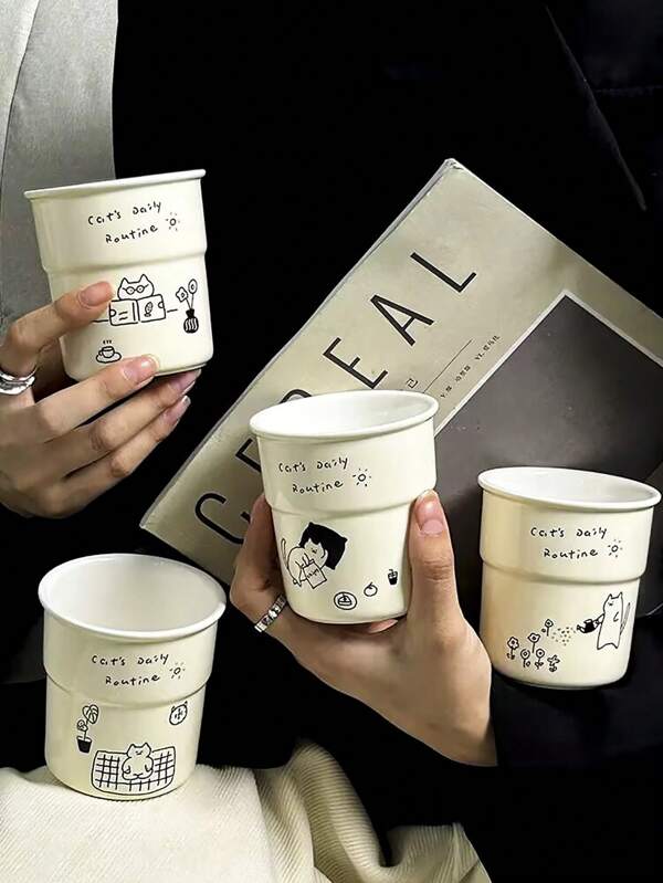 1 pieza Taza de cerámica con tapa de silicona con diseño de gato de dibujos animados, taza para desayuno, leche, té de la tarde, café, jugo y bebidas, taza de agua portátil, taza para parejas, taza de regalo festivo para familia y amigos